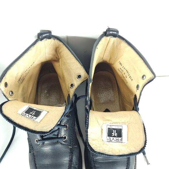 Frye women’s Phillip US 7,5 B Black leather Lace-Up Ankle Combat Boots booties - Picture 10 of 16